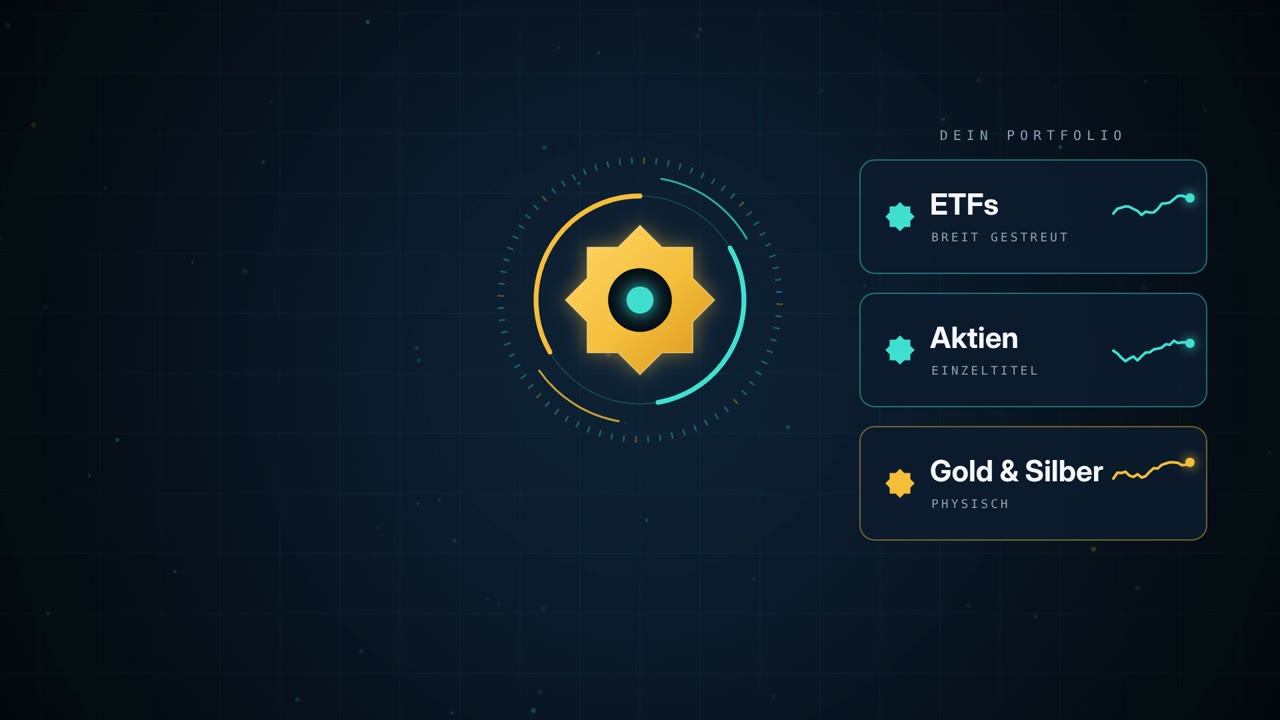 Bek.ai mit Logo und Portfolio-Übersicht: ETFs, Aktien, Gold und Silber